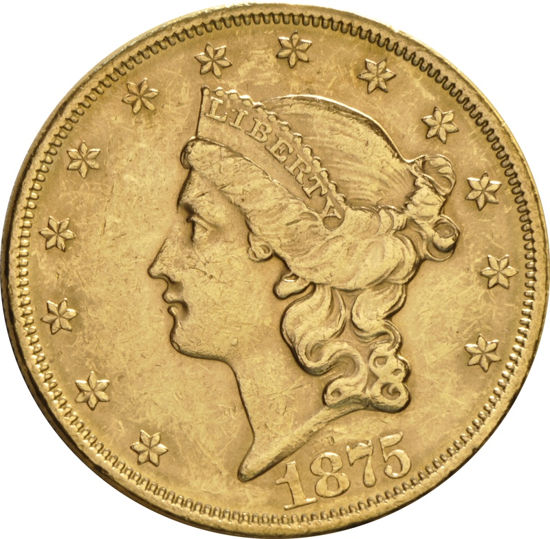 1875 $20 Gold Coin Double Eagle Liberty Head Philadelphia