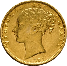 1881 Gold Sovereign Coin Queen Victoria Young Head Shield Back Sydney NGC AU55