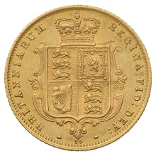 1873 Gold Half Sovereign Queen Victoria Young Head Shield Back