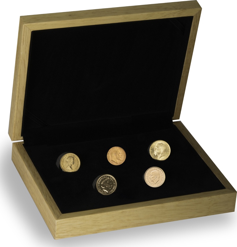 5 x Gold Sovereign Portrait Set Gift Boxed