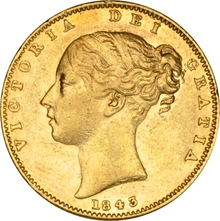 1843 Gold Sovereign Coin Queen Victoria Young Head Shield Back NGC AU55