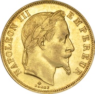French 50 Francs Gold Coin Napoleon III Laureate Head