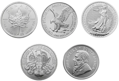 2024 1oz Silver Coin Set; Britannia, Krugerrand, Philharmonic, Eagle, Maple