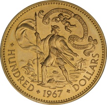 Bahamas $100 Gold Coin 1967 Adoption of Constitution