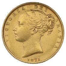 1871 Gold Sovereign Coin Queen Victoria Young Head Shield Back Sydney