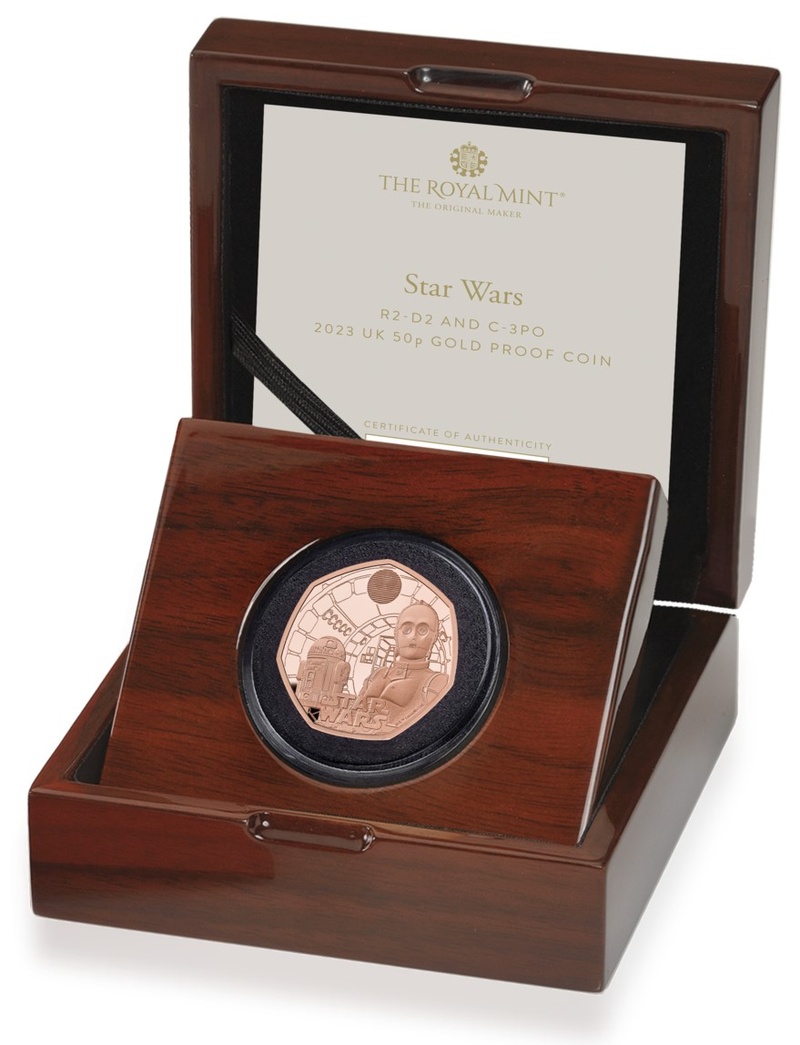 2023 50p R2-D2 & C-3PO Star Wars Proof Gold Coin Boxed