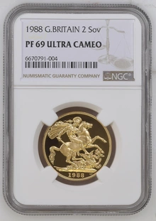 1988 Proof £2 Coin Gold Double Sovereign NGC PF69