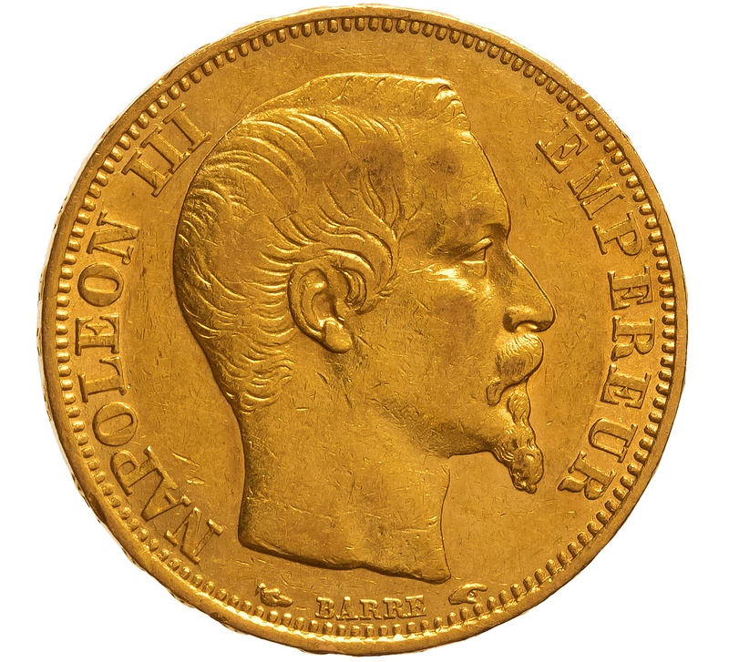 1853 French 20 Francs Gold Coin Napoleon III Bare Head A