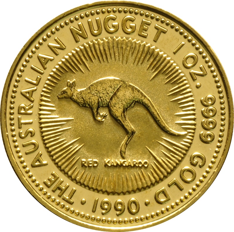 1990 Australian Kangaroo Gold Nugget Coin 1oz