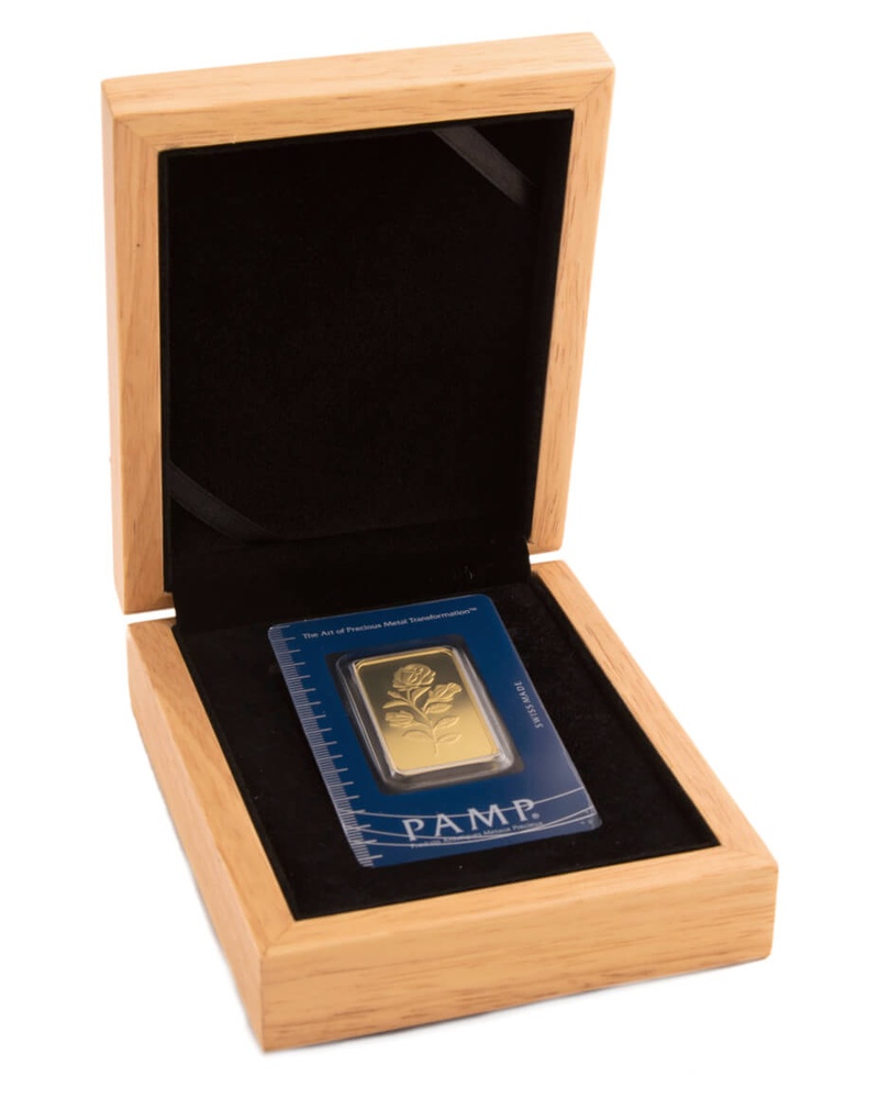 1oz Gold Bar PAMP Rosa Minted Gift Boxed