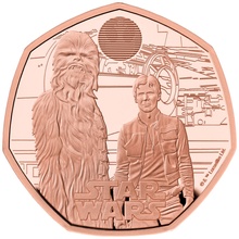 2024 50p Han Solo & Chewbacca Boxed Star Wars Proof Gold Coin Boxed