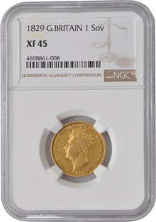 1829 Gold Sovereign Coin George IV Bare Head NGC XF45