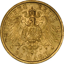 German 20 Mark Gold Coin Wilhelm II 1913-1915