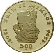 1966 Proof Hungarian 500 Forint Gold Coin Zrínyi Miklós