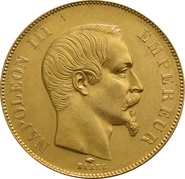 French 50 Francs Gold Coin Napoleon III Bare Head
