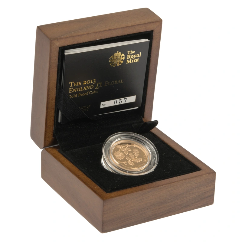 2013 Proof Gold £1 Pound Coin England Floral Boxed