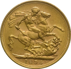 1894 Gold Sovereign Coin Queen Victoria Old Head Melbourne PCGS AU58