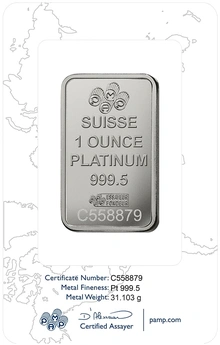 1oz Platinum Bar PAMP Lady Fortuna Minted
