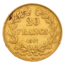 1847 20 French Francs - Louis-Philippe Laureate Head - A