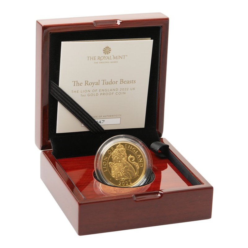 2022 Lion of England Gold Coin Tudor Beasts 1oz Proof Boxed