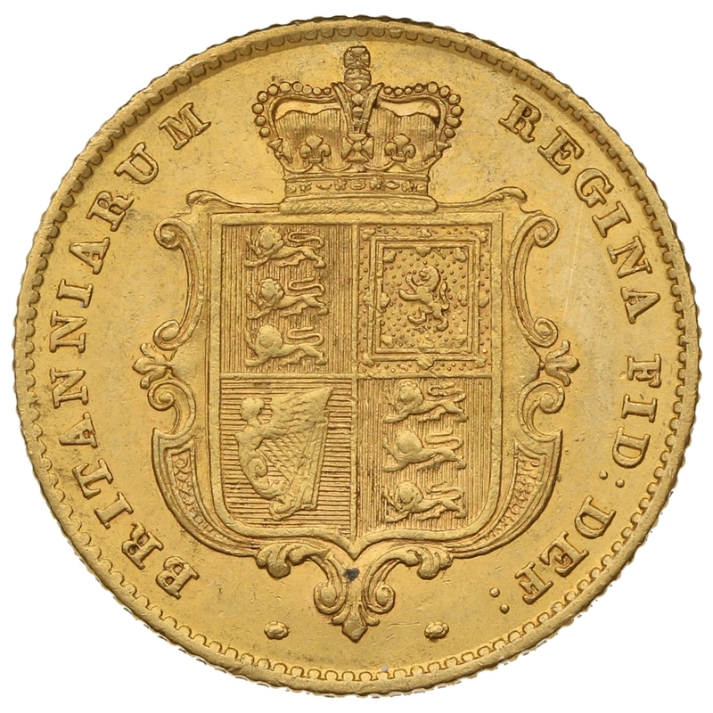 1851 Gold Half Sovereign Queen Victoria Young Head Shield Back