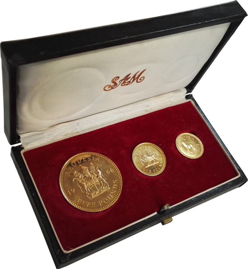 1966 Rhodesia Gold 3 coin set Boxed