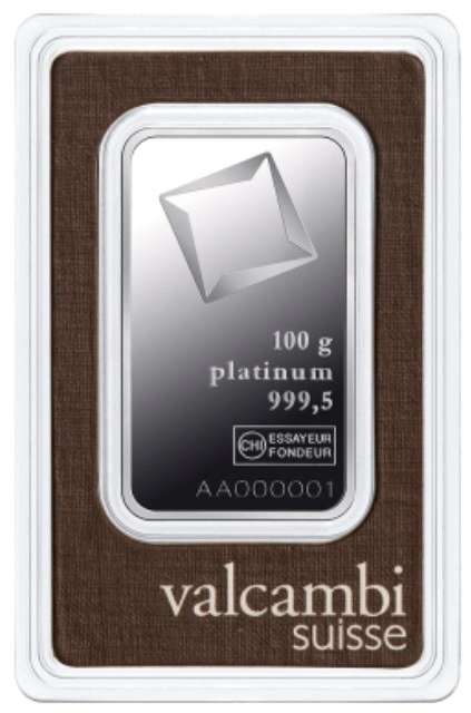 100g Platinum Bar Valcambi Minted