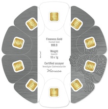 10 x 1g Gold Bar Heraeus MultiDisc