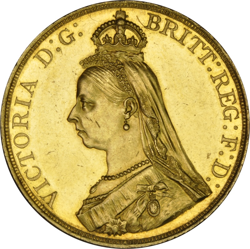 1887 Gold £5 Coin Queen Victoria Jubilee NGC UNC Details