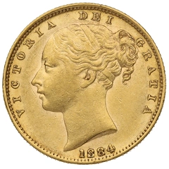 1884 Gold Sovereign Coin Queen Victoria Young Head Shield Back Sydney NGC AU55