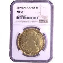 1800 Spanish 8 Escudos Gold Coin Charles IV Santiago NGC AU53