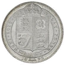 1892 Silver Shilling Coin Queen Victoria