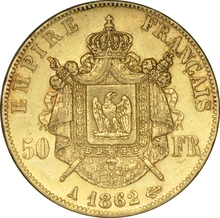 French 50 Francs Gold Coin Napoleon III Laureate Head