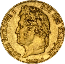 French 20 Francs Gold Coin Louis-Philippe Laureate Head