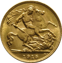 1915 Gold Half Sovereign George V Melbourne