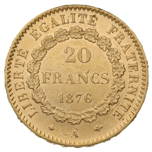 1876 French 20 Francs Gold Coin Guardian Angel A