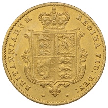1855 Gold Half Sovereign Queen Victoria Young Head Shield Back