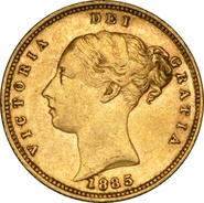 1885 Gold Half Sovereign Queen Victoria Young Head Shield Back NGC AU53