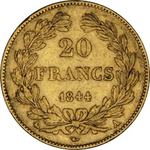 1844 20 French Francs - Louis-Philippe Laureate Head - A