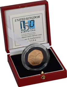 2000 Proof 50p Gold Coin Public Libraries Boxed