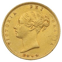 1864 Gold Half Sovereign Queen Victoria Young Head Shield Back
