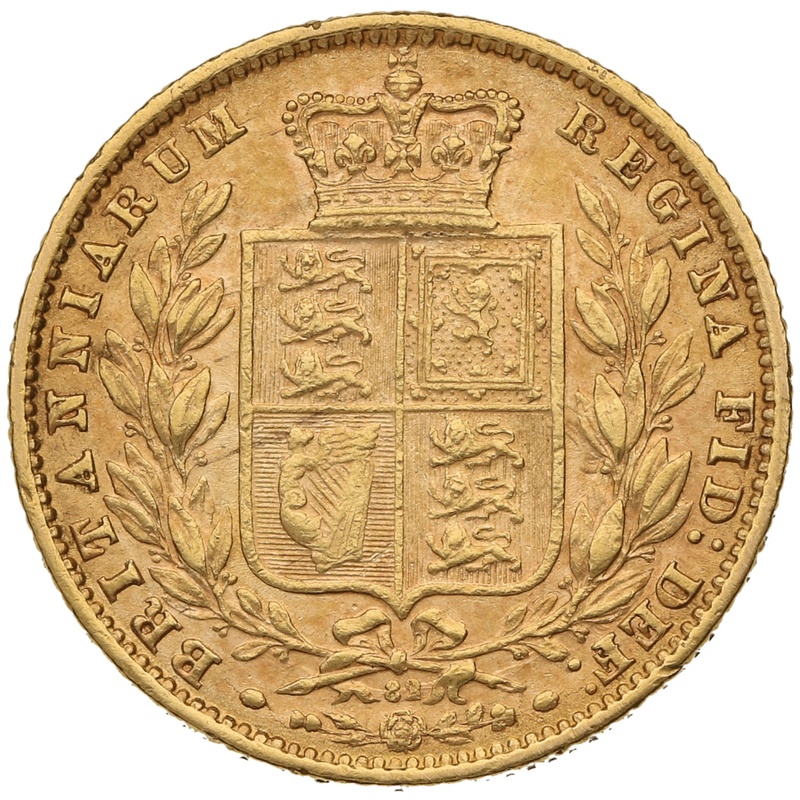 1870 Gold Sovereign Coin Queen Victoria Young Head Shield Back