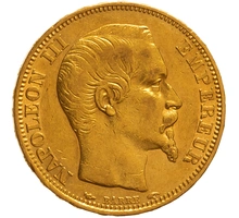 1853 French 20 Francs Gold Coin Napoleon III Bare Head A