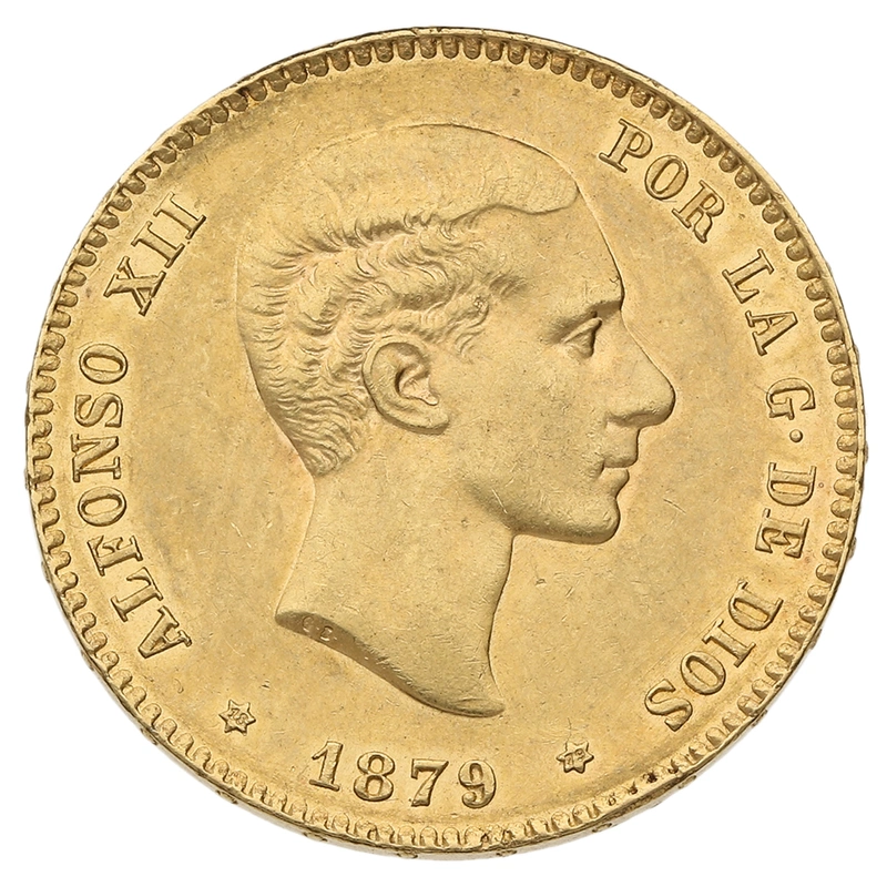 1879 Spanish 25 Pesetas Gold Coin Alfonso XII