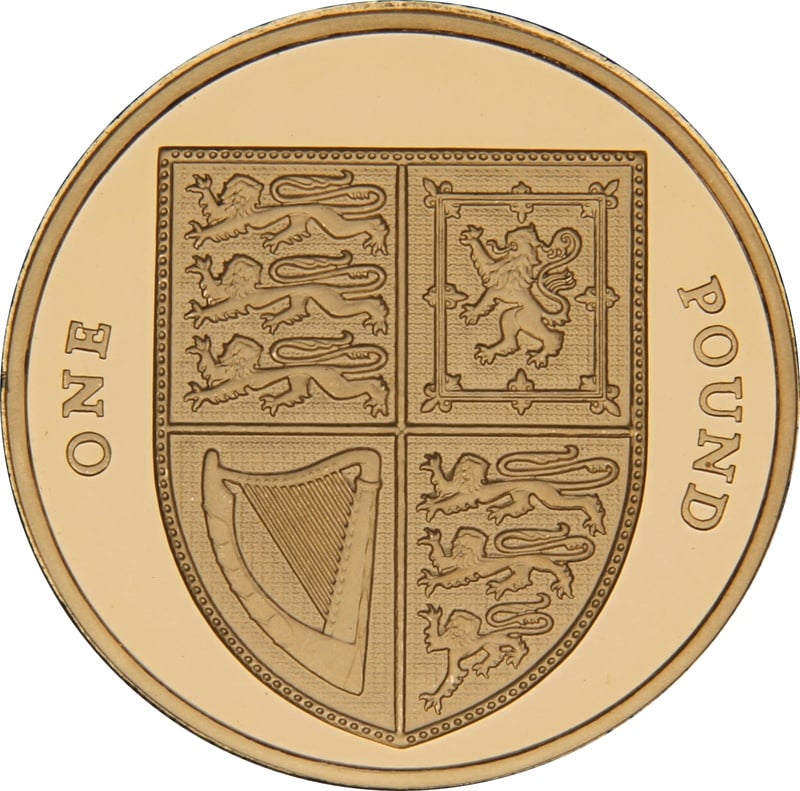 2015 Proof Gold £1 Pound Coin Royal Shield of Arms Fourth Portrait