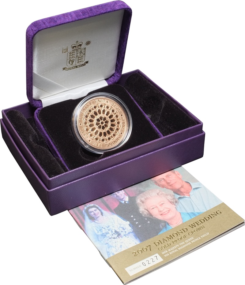 2007 Proof Gold Crown £5 Coin Diamond Wedding Boxed