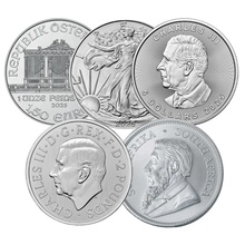 2025 1oz Silver Coin Set; Britannia, Krugerrand, Philharmonic, Eagle, Maple