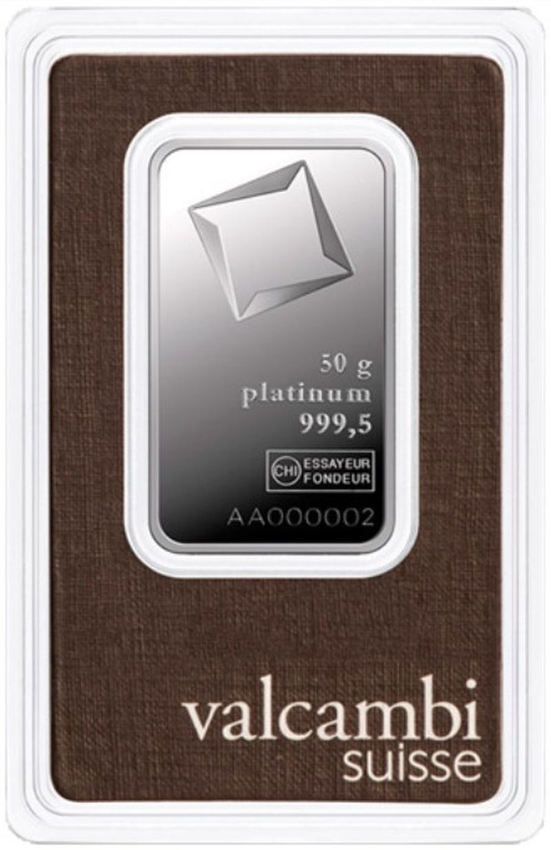 50g Platinum Bar Valcambi Minted