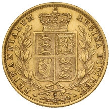 1877 Gold Sovereign Coin Queen Victoria Young Head Shield Back Sydney NGC AU58