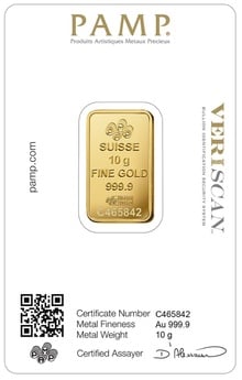 10g Gold Bar PAMP Lady Fortuna Minted